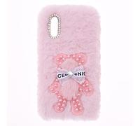 YKTO Peluche Fausse Fourrure Coque Sony Xperia M4 Aqua Filles Shiny Pearl Fluffy Soft Girly Case Fluffy Coque Lapinr Peluche Fausse Fourrure étui pour téléphone Sony Xperia M4 Aqua,Ours Perle Rose