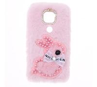 YKTO Peluche Fausse Fourrure Coque Sony Xperia XA2 Mignon Paillettes Diamant Perle Lapin Fille Coque de Téléphone étui pour téléphone Oreilles Lapin Peluche Sony Xperia XA2,Rose Perle Lapin