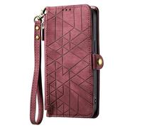 YKTO Pochette Coque pour Realme 12 Pro Portefeuille Flip en Cuir Figure Géométrique pour Realme 12 Pro Étui en Cuir PU Bouton Fermeture éclair Housse Case Protective Cover, Rouge