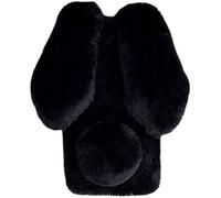 YKTO Poilu Lapin Oreille Coque pour Apple iPhone 12 Couverture Arrière Étui Mignon Fourrure avec Étui Diamants Cristal Paillettes Étui Fausse Peluche Chaud Antichoc pour iPhone 12,Le Noir