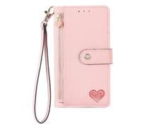YKTO Porte Monnaie Femme Coque pour Redmi 12 4G Zipper Bag Étui Housse Coque en PU Cuir Fermeture Magnétique Porte-Monnaie en Cuir Wallet Phone Case Porte-Cartes Cover pour Redmi 12 4G,Rose