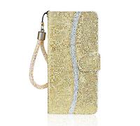 YKTO Portefeuille Coque pour Apple iPhone 15 Flip à Rabat Etui à Rabat Clapet Glitter Paillette Cover Housse Antichoc Portefeuille Cuir PU Housse de Protection pour Apple iPhone 15,Or