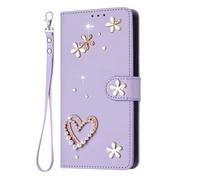 YKTO Portefeuille Femme en Cuir pour ZTE Blade V40S Téléphone Portable Coque Étui Portefeuille 3D Bling Wallet Strass Coque de Téléphone en Forme de Cœur et de Fleur Flip Violet Clair