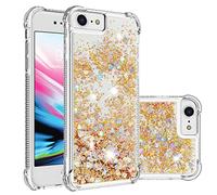 YKTO Protection Coque pour iPhone 7/8/SE 2020/SE 2022 Coques Pop Magnifique Liquide Paillettes Doux TPU Coque Étincelle Arrière Silicone Coque Antichoc Mignon Transparente Couverture pour-Or