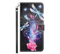 YKTO PU Cuir pour Honor X6A Flip Folio Housse， Magnétique， Libellule et Fleur，Étui a Rabat Portefeuille Antichoc Porte Carte Housse Flip Stand Case Cover pour Honor X6A