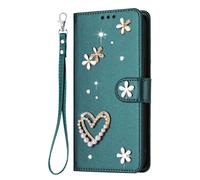 YKTO Strass Scintillants Coque pour ZTE Blade V40S Téléphone Portable Étui Portefeuille Magnétique avec Dragonne, Porte-Cartes pour Femme, Pochette pour Espèces,Vert