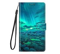 YKTO Téléphone Coque pour Samsung Galaxy S25 FE Flip Folio Housse Magnétique Étui Book Style Wallet PU Cuir Portefeuille Porte Cartes Housse Stand Case pour Samsung Galaxy S25 FE,Aurore Boréale