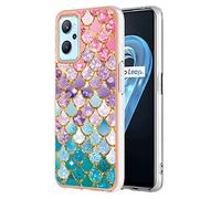 YKTO Téléphone Marbre Coloré Slim Coque pour Realme 9i Cover Housse Hybride Anti-Rayures Anti-Chocs TPU Souple Rigide PC Housse Protection pour Realme 9i-Écailles Colorées