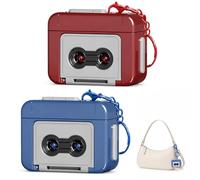 YKTOZU 2pcs Portable Retro Lecteur De Cassette En Porte-Clés,Charme d’Enregistreur Rétro Avec Mini Microphone Fonctionnel,Message Vocal Personnalisé,Couples,Édition Amitié(Bleu + Rouge)