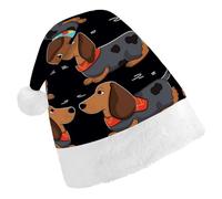 YKUDBN Chapeau de Noël classique, imprimé « I Love My Dog Teckels » - Chapeau de Père Noël classique avec bordure blanche en peluche pour s'amuser en vacances