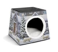 YKUDBN Cozy Capsule Nid pour petits chats et chiens, imprimé église enneigée, portable, pour petit animal de compagnie, design capsule pour animal de compagnie, nid pour petits animaux