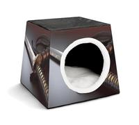 YKUDBN Cozy Capsule Nid pour petits chats et chiens, imprimé épée de samouraï japonaise portable, pour petit animal de compagnie, design capsule pour petit animal domestique