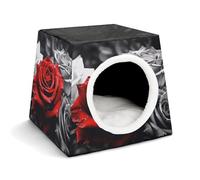YKUDBN Cozy Capsule Nid pour petits chats et chiens, imprimé roses noires blanches et rouges - Nid portable pour petits animaux de compagnie - Nid pour petits animaux de compagnie