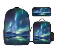 YKUDBN Ensemble de sacs à dos mignons avec imprimé aurores boréales pour voyage, sac à déjeuner pour adulte, sac à dos 3 en 1, aurores boréales, taille unique, Northern Lights, Taille unique