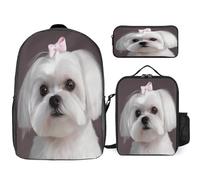 YKUDBN Ensemble de sacs à dos mignons avec imprimé chien maltais pour voyage, sac à déjeuner pour adulte, sac à dos 3 en 1, joli chien maltais, taille unique, Adorable chien maltais, Taille unique