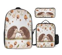 YKUDBN Ensemble de sacs à dos mignons avec imprimé de hérissons, sac à dos pour voyage, sac à déjeuner pour adulte, sac à dos combo 3 en 1, pour amoureux de hérisson, taille unique, Nature Lovely
