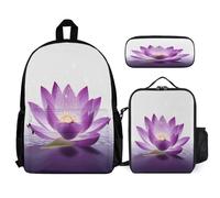 YKUDBN Ensemble de sacs à dos mignons avec imprimé fleur de lotus violet pour voyage, sac à déjeuner pour adulte, sac à dos combo 3 en 1, fleur de lotus violet, taille unique, Fleur de Lotus Violet,