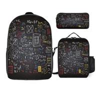 YKUDBN Ensemble de sacs à dos mignons avec imprimé mathématiques et physiques, sac à dos pour voyage, sac à déjeuner pour adulte, ensemble combiné 3 en 1, mathématiques et physique, taille unique