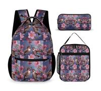 YKUDBN Ensemble de sacs à dos mignons avec motif colibris avec impression couleur pour voyage, sac à déjeuner pour adulte, sac à dos combo 3 en 1, colibris avec couleur, taille unique, Colibri avec