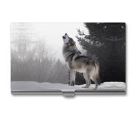 YKUDBN Étui pour cartes de visite en métal pour homme et femme, motif loup hurlant, taille unique, Loup hurlant, Taille unique