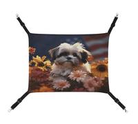 YKUDBN Hamac portable en toile pour animal domestique, motif Shih Tzu et fleurs, élégant, idéal pour les petits animaux de compagnie, respirant, peu encombrant et facile à nettoyer