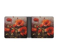 YKUDBN Portefeuille en cuir pour homme, peinture à l'huile, imprimé fleurs rouges, portefeuille mignon pour femme, portefeuille à fermeture éclair adapté pour un usage quotidien de voyage, peinture à