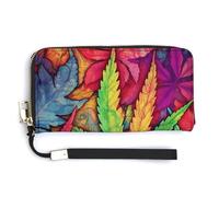 YKUDBN Portefeuille en cuir synthétique, feuille multicolore avec impression artistique de mauvaises herbes, grande capacité, portefeuille long pour femmes, portefeuille à main moderne pour femme,
