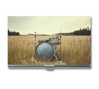 YKUDBN XB0608021 Étui pour cartes de visite en métal pour homme et femme, tambour de musique dans le champ, taille unique, Music Drum in Field, Taille unique