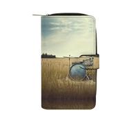 YKUDBN XB0608021 Portefeuille en cuir pour homme avec fermeture éclair pour femme 19,7 x 11 x 3,5 cm, Music Drum in Field, 19.7x11x3.5cm