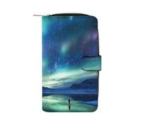 YKUDBN XB0608021 Portefeuille en cuir pour homme avec fermeture éclair pour femme Motif aurores boréales 19,7 x 11 x 3,5 cm, Northern Lights, 19.7x11x3.5cm