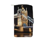 YKUDBN XB0608021 Portefeuille en cuir pour homme avec fermeture éclair pour femme Porte Carte Porte Monnaie Porte Feuille Motif Tour de Londres nocturne 19,7 x 11 x 3,5 cm, Night London Tower Bridge