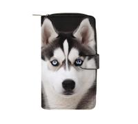 YKUDBN XB0608021 Portefeuille en cuir pour homme avec fermeture éclair pour un usage quotidien en voyage, 19,7 x 11 x 3,5 cm, motif chien husky, 19,7 x 11 x 3,5 cm, Husky Dog, 19.7x11x3.5cm