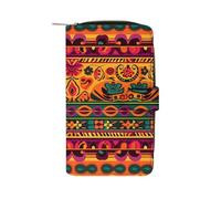YKUDBN XB0608021 Portefeuille en cuir pour homme avec fermeture éclair pour un usage quotidien en voyage, 19,7 x 11 x 3,5 cm, XB0608021, art populaire mexicain bohème, 19,7 x 11 x 3,5 cm, Art folk