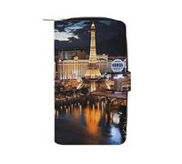 YKUDBN XB0608021 Portefeuille en cuir pour homme avec fermeture éclair pour un usage quotidien Motif vue nocturne de Las Vegas 19,7 x 11 x 3,5 cm, Las Vegas Night View, 19.7x11x3.5cm