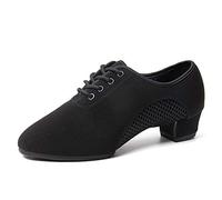 YKXLM Chaussures de Danse d'entraînement Femme Bout Fermé avec Lacets Chaussures de Danse Latine de Salon Petit Talon,Modèle MF2805 Rubber Sole, 38 EU