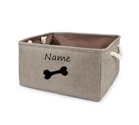 yky Panier de rangement pliable avec nom personnalisé pour animal de compagnie, boîte de rangement personnalisée pour jouets de chien (marron os, M : 34 x 25 x 16 cm)