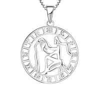 YL Argent Verseau Collier-925 Sterling Argent Horoscope Zodiac 12 Constellation Pendentif Collier pour Femmes et Filles