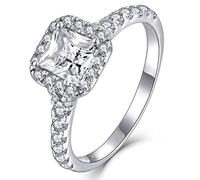 YL Bague de Fiançailles 925 Argent coupe 5A Carré Oxyde de Zirconium princesse Bague Solitaire Bande Bijoux Cadeau pour Femme(Taille 54)