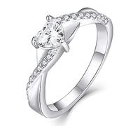 YL Bague de fiançailles avril Pierre de naissance blanche Oxyde de Zirconium Traverser Infini Solitaire coeur bague de mariage pour les femmes mariée (Taille 60)