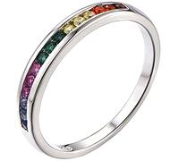 YL Bague d'éternité pour femme en argent 925 coupe colorée 5A zircone cubique bague de fiançailles anniversaire (taille 62)