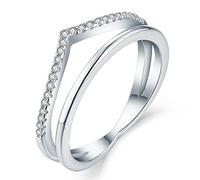 YL Bague femme 925 argent 3A zircon cubique promesse éternité V forme triangle(Taille 56)