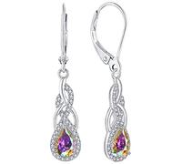 YL Boucles d'oreilles Infini Noeud Argent 925 avec 12 Pierres Porte-bonheur 5A Oxyde de Zirconium Poire Boucles d'oreilles pour Femme, Argent, Zircone cubique