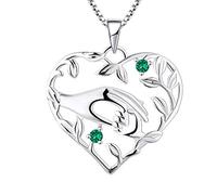 YL Collier 925 Argent Maman Tenir la Main de l'Enfant Pendentif - Cadeaux pour Maman (Vert)