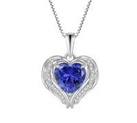YL Collier Aile d'ange Cœur Argent 925 taillé Décembre Pierres de Naissance Tanzanite Cœur Pendentif pour Femme