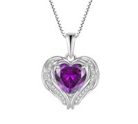 YL Collier Aile d'ange Cœur Argent 925 taillé Février Pierres de Naissance Améthyste Cœur Pendentif pour Femme
