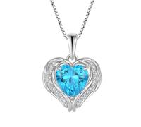 YL Collier Aile d'ange Cœur Argent 925 taillé Mars Pierres de Naissance Aigue-marine Cœur Pendentif pour Femme
