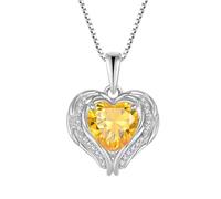 YL Collier Aile d'ange Cœur Argent 925 taillé Novembre Pierres de Naissance Citrine Cœur Pendentif pour Femme