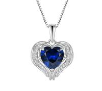 YL Collier Aile d'ange Cœur Argent 925 taillé Septembre Pierres de Naissance Saphir Cœur Pendentif pour Femme