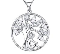 YL Collier Arbre de Vie 925 Argent coupé Avril pierre de naissance Blanc zircone cubique arbre généalogique fille pendentif collier pour femme, 45 + 3 CM