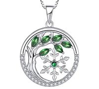 YL Collier Arbre de Vie et Flocon de Neige Argent 925 taillé Mai Pierres de Naissance Emeraude Pendentif pour Femme